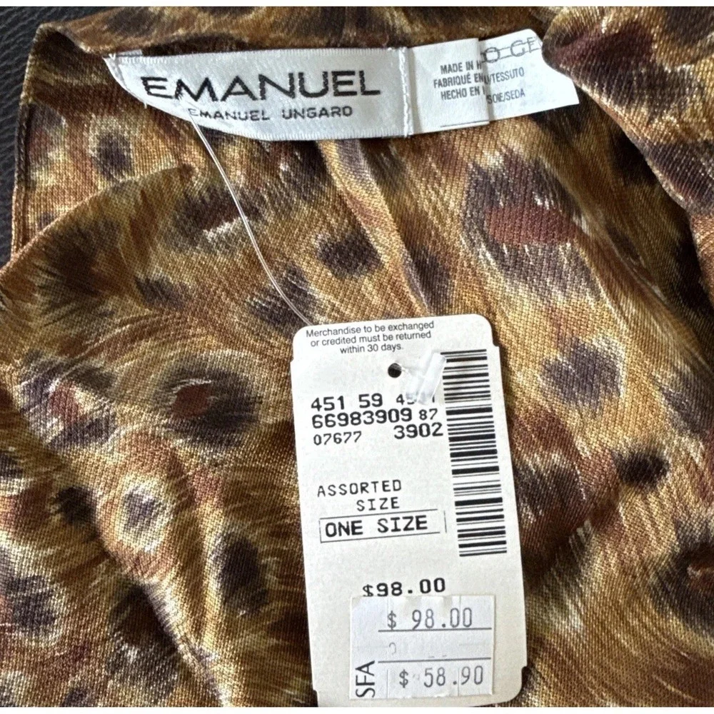 NWT VTG Emanuel Ungaro Silk Scarf Pashmina OS Leopard Brown Saks Fifth Avenue